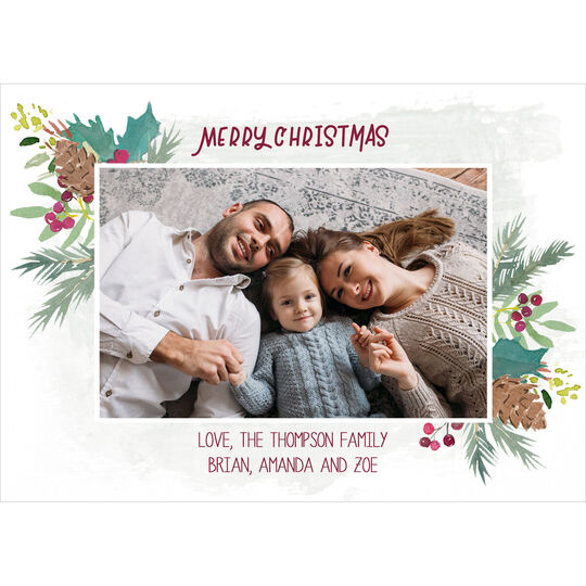 Corner Pine Cone Spray Holiday Photo Cards